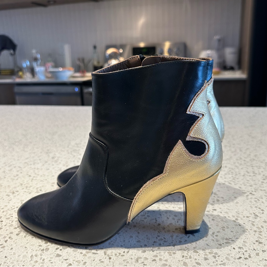 Black And Gold Cowboy Style Ankle Booties
